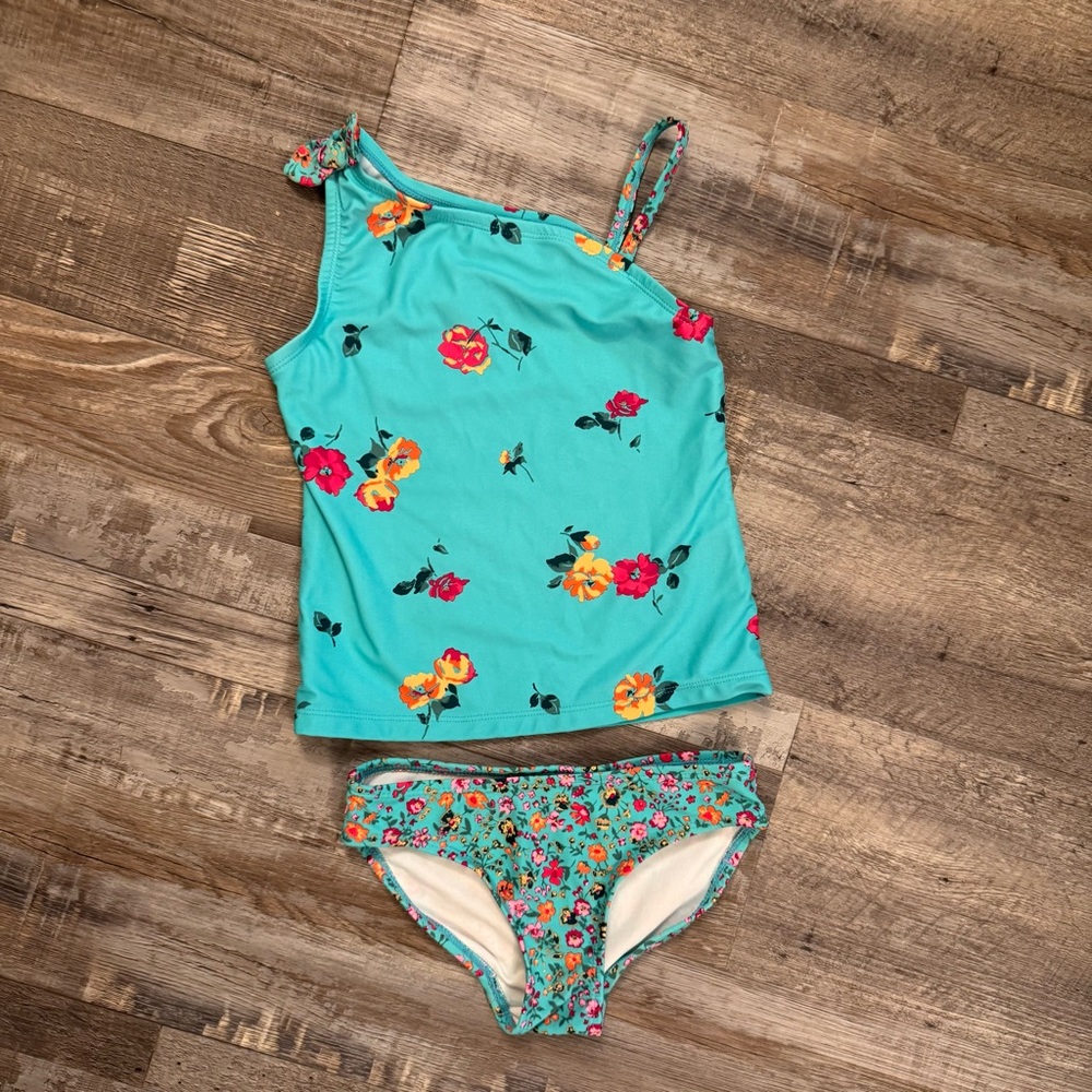 🌸 OshKosh Girls Swimsuit Set Size 7/7A – Floral Tankini 🌊